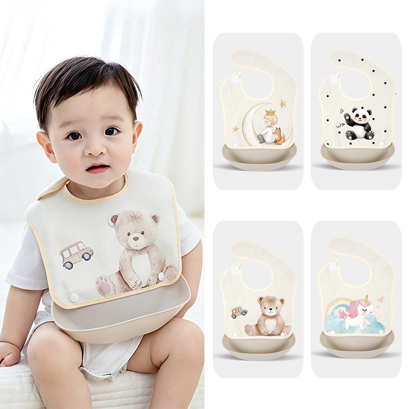 Waterproof Baby Bibs Silicone - Babero de alimentación desmontable para bebé,